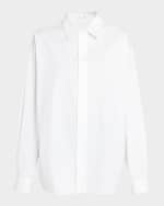 Image 1 of 6: THE ROW Penna Long-Sleeve Collared Cotton Shirt