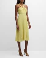 Image 5 of 6: Ungaro Joanna Pleated Twist-Front Halter Midi Dress