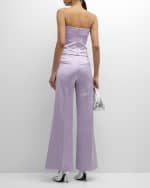 Image 3 of 7: Ungaro Two-Tone Flare-Leg Satin Back Crepe Pants