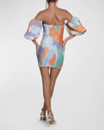 Image 2 of 3: L'IDEE Sirene Off-Shoulder Pleated Bell-Sleeve Bodycon Mini Dress
