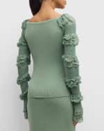 Image 4 of 7: ADEAM Devon Boatneck Ribbed Puff-Sleeve Top