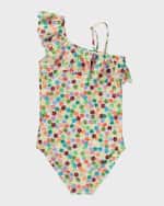 Image 2 of 2: Molo Girl's Net Ruffle-Shoulder One-Piece Swimsuit, Size 8-12