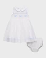 Image 1 of 5: Ralph Lauren Childrenswear Girl's Tennis Embroidered Hand Smocked Dress W/ Cardigan, Size 9M-24M