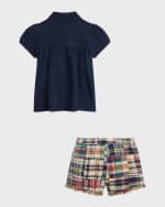 Image 2 of 2: Ralph Lauren Childrenswear Girl's Stretch Mesh Babydoll Polo Shirt and Shorts Set, Size 6M-24M