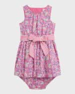Image 1 of 3: Ralph Lauren Childrenswear Girl's Sleeveless Cotton Poplin Fit & Flare Dress with Bloomers, Size 3M-24M