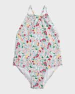 Image 1 of 3: Ralph Lauren Childrenswear Girl's Floral-Printed One-Piece Swimsuit, Size 3M-24M