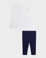 Image 2 of 2: Ralph Lauren Childrenswear Girl's Flutter-Sleeve Yorkie Graphic Print Top and Leggings Set, Size 6M-24M