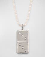 Image 1 of 5: Retrouvai Platinum and Diamond Domino Pendant on Akoya Pearl Necklace, 30"L