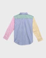 Image 2 of 5: Ralph Lauren Childrenswear Boy's Multicolor Poplin Stripe Button-Front Sport Shirt, Size 2-5