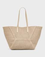 Image 1 of 6: Brunello Cucinelli Medium Shopper Raffia Tote Bag