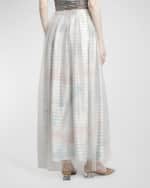 Image 4 of 6: Giorgio Armani Embellished Stripe Maxi Skirt with Tulle Overlay