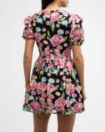 Image 4 of 6: Dress the Population Black Label Marina Floral-Embroidered Cutout Mini Dress