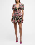Image 1 of 6: Dress the Population Black Label Marina Floral-Embroidered Cutout Mini Dress
