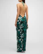 Image 3 of 6: HELSI Uma Backless Sequin Floral Halter Gown