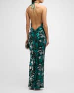 Image 4 of 6: HELSI Uma Backless Sequin Floral Halter Gown