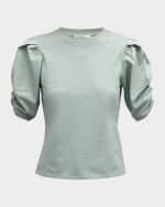 Image 1 of 6: FRAME Pleated Puff-Sleeve Tee