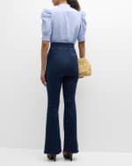 Image 3 of 6: FRAME Pinstripe Ruched Puff-Sleeve Shirt