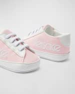 Image 2 of 3: Versace Girl's Lamb Leather Prewalker Sneakers, Newborn-12M