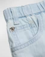 Image 3 of 3: Versace Girl's Light Wash Logo-Print Denim Pants, Size 12M-3