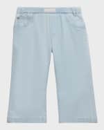 Image 1 of 3: Versace Girl's Light Wash Logo-Print Denim Pants, Size 12M-3