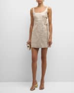 Image 2 of 6: Emilia Wickstead Maya Bows Sleeveless Metallic Seersucker Mini Dress