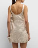 Image 4 of 6: Emilia Wickstead Maya Bows Sleeveless Metallic Seersucker Mini Dress