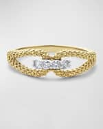 Image 4 of 5: LAGOS 18K Gold Superfine Caviar Beading and Diamond Ring, Size 7