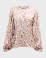 Image 2 of 7: Misook Belted Floral-Print Crepe De Chine Blouse