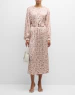 Image 5 of 7: Misook Belted Floral-Print Crepe De Chine Blouse