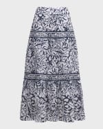 Image 2 of 7: Misook Tiered Eyelet Floral-Embroidered Midi Skirt