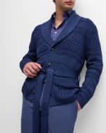 Image 4 of 6: Ralph Lauren Purple Label Men's Textured Silk-Cotton Belted Cardigan