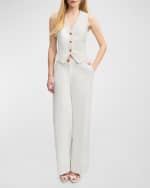 Image 4 of 4: LK Bennett Ami High-Rise Wide-Leg Linen Trousers