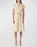 Image 2 of 4: LK Bennett Ivy Belted Cap-Sleeve Cotton Utility Midi Dress