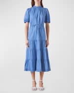 Image 2 of 4: LK Bennett Hedy Tiered Ruffle-Trim Cotton Midi Dress