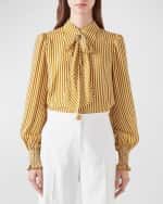 Image 3 of 5: LK Bennett Emilia Striped Tie-Neck Blouse