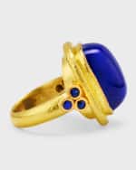 Image 3 of 5: Elizabeth Locke 19K Lapis Cushion Ring with Blue Sapphires