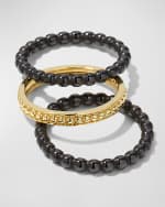 Image 4 of 5: LAGOS 18k Gold & Black Caviar Rings, Set of 3, Size 7