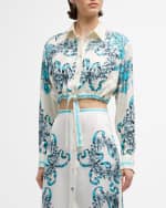 Image 7 of 8: Cynthia Rowley Cropped Floral-Print Tie-Front Shirt