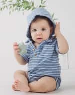 Image 3 of 3: Miniclasix Boy's Cotton-Blend Romper and Hat Set, Size 3M-18M