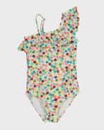 Image 3 of 4: Molo Girl's Net Asymmetric One-Piece Swimsuit, Size 3-6