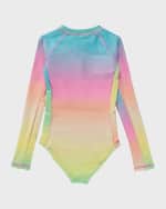 Image 4 of 4: Molo Girl's Necky Tie-Dye Rashguard One-Piece Swimsuit, Size 4-7