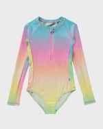 Image 3 of 4: Molo Girl's Necky Tie-Dye Rashguard One-Piece Swimsuit, Size 4-7
