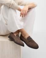 Image 2 of 6: Brunello Cucinelli Suede Monili Penny Loafers
