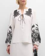Image 1 of 7: DOROTHEE SCHUMACHER Exquisite Luxury Embroidered Linen Blouse