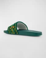 Image 3 of 6: CASABLANCA Men's Embroidered Cotton Slide Sandals