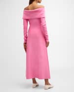 Image 4 of 6: Lela Rose Off-The-Shoulder Long-Sleeve Button-Front Midi Dress