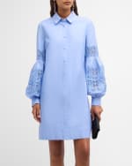 Image 5 of 6: Lela Rose Lace-Inset Blouson-Sleeve Shirt Dress