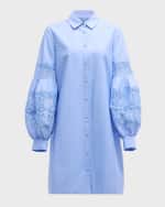 Image 1 of 6: Lela Rose Lace-Inset Blouson-Sleeve Shirt Dress