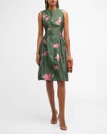 Image 2 of 6: Lela Rose Betsy Metallic Floral Gingham Jacquard Sleeveless Dress