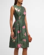 Image 5 of 6: Lela Rose Betsy Metallic Floral Gingham Jacquard Sleeveless Dress